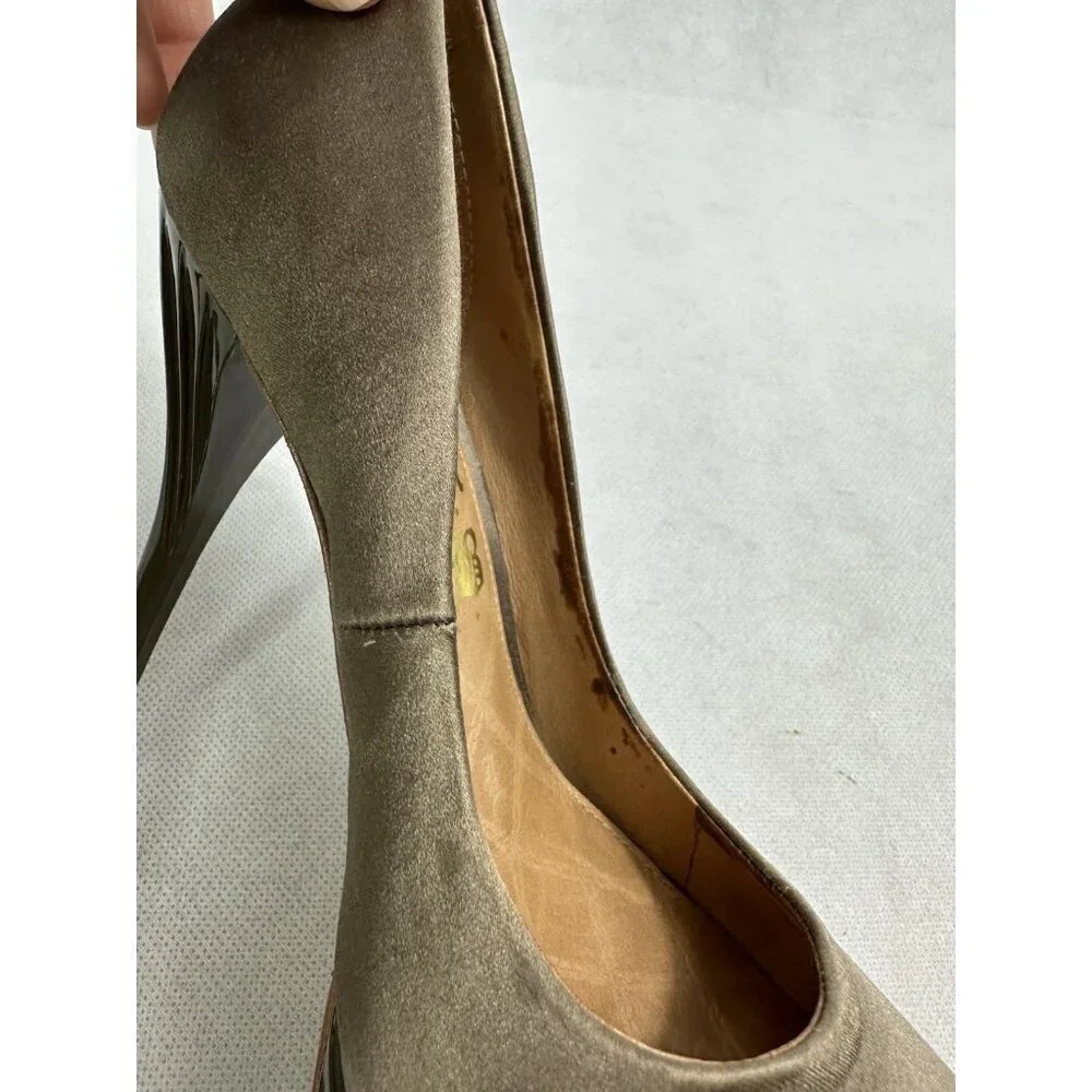 L.A.M.B. Z Project Satin Platform Pumps $299 Womens 6 M Tan Read Vintage